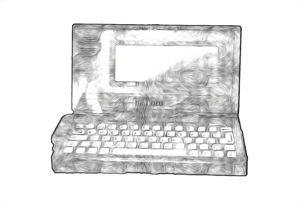 Old Computer Art Illustration Retro Vintage Machine Paint Sketch — Stock Photo, Image