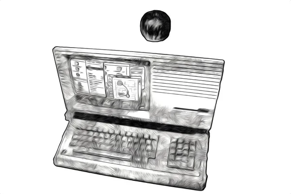 Old Computer Art Illustration Retro Vintage Machine Paint Sketch — Stock Photo, Image