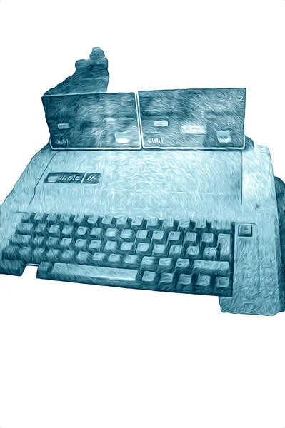 Old Computer Art Illustration Retro Vintage Machine Paint Sketch — Stock Photo, Image