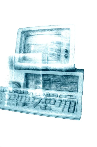 Old Computer Art Illustration Retro Vintage Machine Paint Sketch — Stock Photo, Image