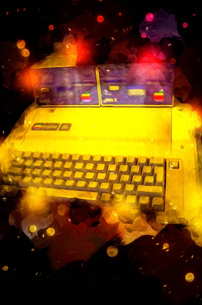 Old Computer Art Illustration Retro Vintage Machine Paint Sketch — Stock Photo, Image