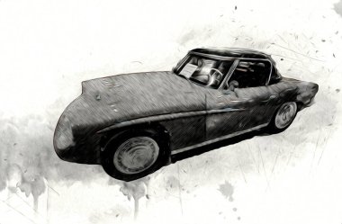 Klasik Retro Klasik Eski Araba Çizimi