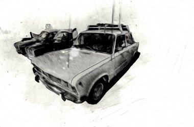 Klasik Retro Klasik Eski Araba Çizimi