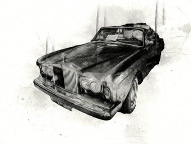 Klasik Retro Klasik Eski Araba Çizimi