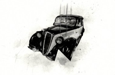 Klasik Retro Klasik Eski Araba Çizimi