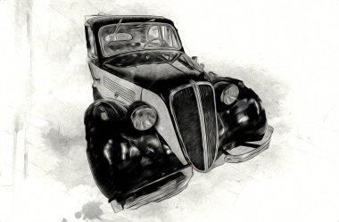 Klasik Retro Klasik Eski Araba Çizimi