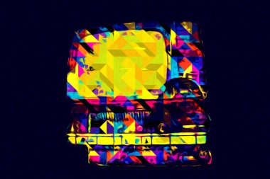 Eski bilgisayar sanatı illüstrasyonu, retro vintage makine, boya, çizim