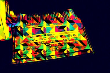 Eski bilgisayar sanatı illüstrasyonu, retro vintage makine, boya, çizim