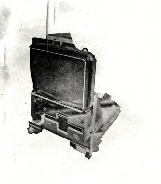 Eski bilgisayar sanatı illüstrasyonu, retro vintage makine, boya, çizim