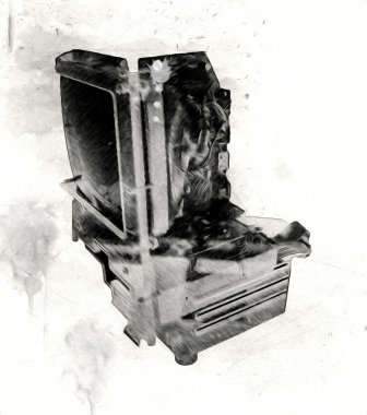 Eski bilgisayar sanatı illüstrasyonu, retro vintage makine, boya, çizim