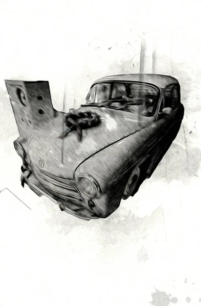 Vintage Retro Classique Vieille Illustration Voiture — Photo