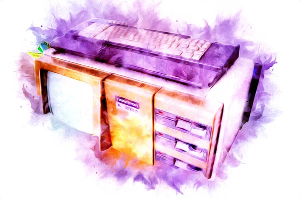 Old Computer Art Illustration Retro Vintage Machine Paint Sketch — Stock Photo, Image