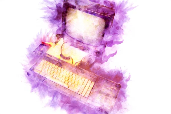 Old computer art illustration, retro vintage machine, paint, sketch