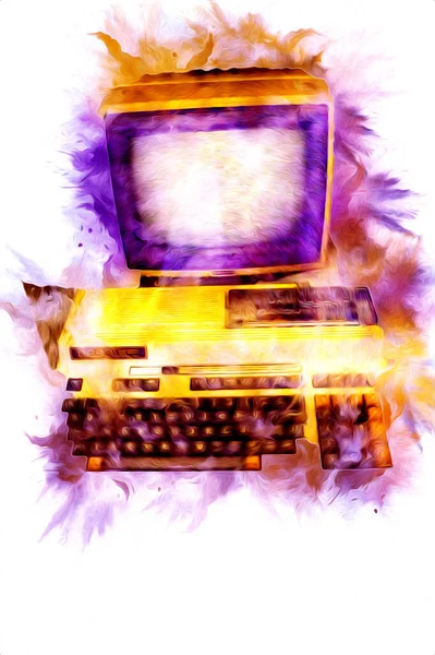 Old Computer Art Illustration Retro Vintage Machine Paint Sketch — Stock Photo, Image