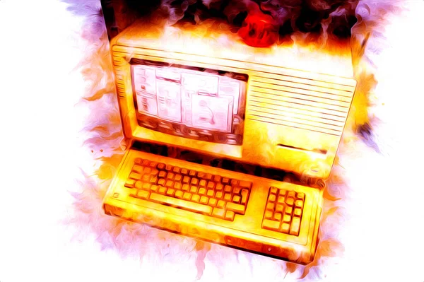 Old computer art illustration, retro vintage machine, paint, sketch