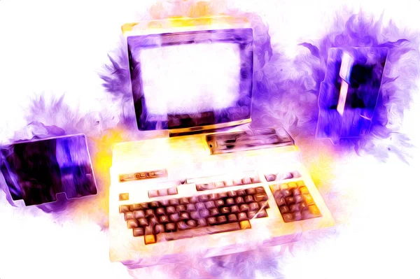 Vecchio Computer Art Illustrazione Retrò Vintage Macchina Vernice Schizzo — Foto Stock