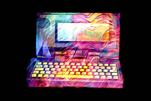 Old computer art illustration, retro vintage machine, paint, sketch