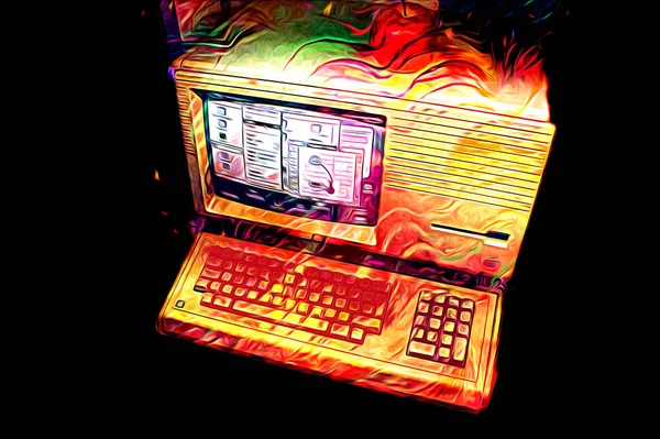 Old computer art illustration, retro vintage machine, paint, sketch