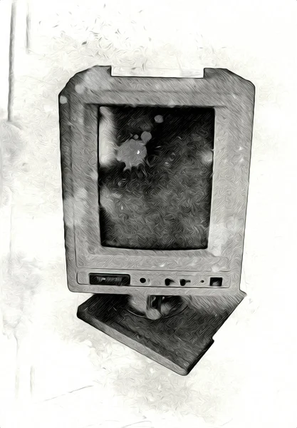 Стара Комп Ютерна Ілюстрація Ретро Вінтажна Машина Фарба Ескіз — стокове фото