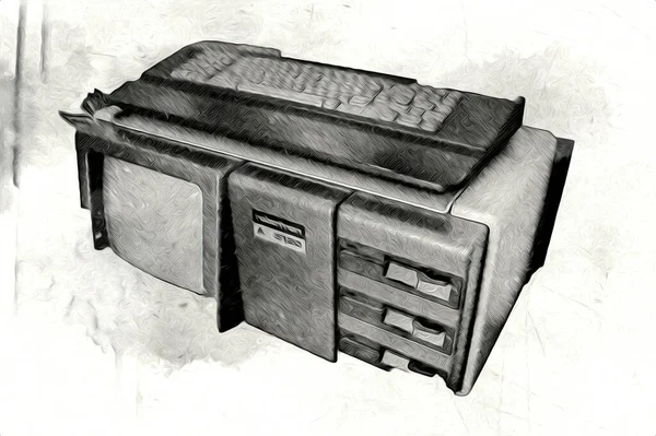 古いコンピュータアートイラスト レトロヴィンテージマシン スケッチ — ストック写真
