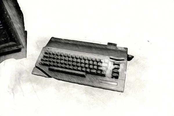 Oude Computer Illustratie Retro Vintage Machine Verf Schets — Stockfoto