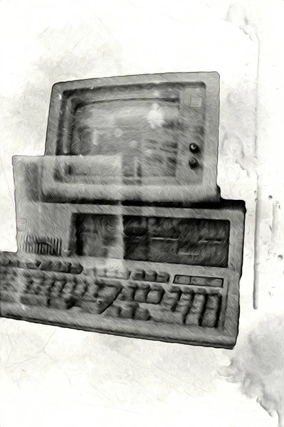 Old Computer Art Illustration Retro Vintage Machine Paint Sketch — Stock Photo, Image