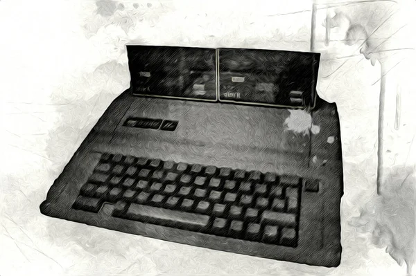 Oude Computer Illustratie Retro Vintage Machine Verf Schets — Stockfoto