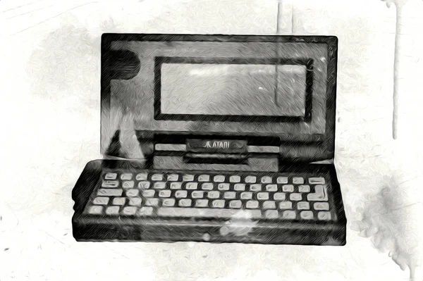 Old computer art illustration, retro vintage machine, paint, sketch