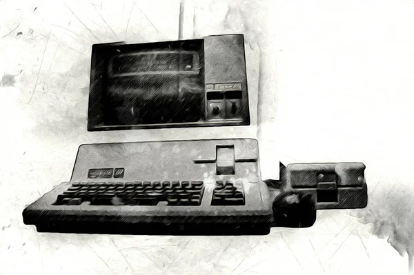 Old Computer Art Illustration Retro Vintage Machine Paint Sketch — Stock Photo, Image