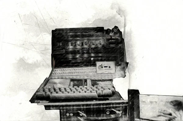 Vieille Illustration Art Informatique Machine Vintage Rétro Peinture Croquis — Photo