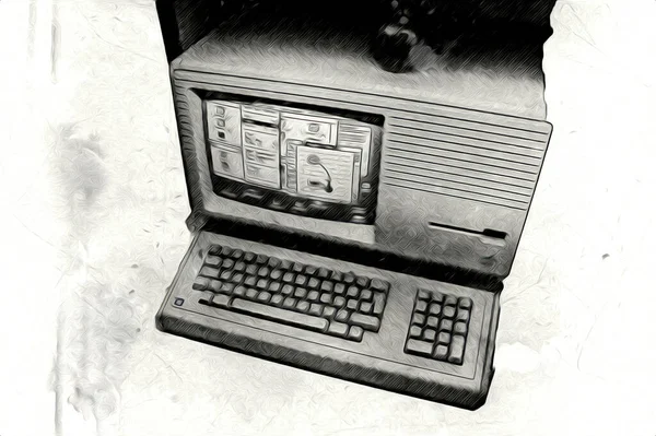 Staré Počítačové Umění Ilustrace Retro Vintage Stroj Barva Skica — Stock fotografie