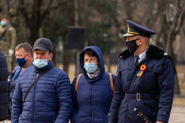 Timisoara, Romanya - 01 Aralık 2021: Romanya Ulusal Günü 'nde yürüyüş bandosu