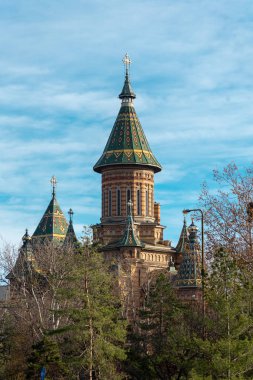 Metropolitan Ortodoks Katedrali manzarası. Ön planda ağaçlar