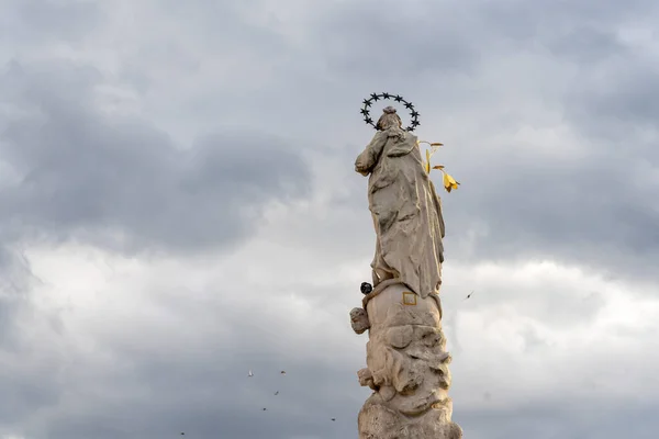 Estatua Santa María San Juan Nepomuk Contra Cielo Gris Oscuro — Foto de Stock