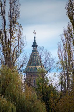 Ağaçlar arasında Metropolitan Ortodoks Katedrali manzarası