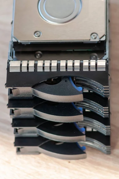 Close Hdd Server Caddy Tray Stacked Each Other Table — Stock Photo, Image
