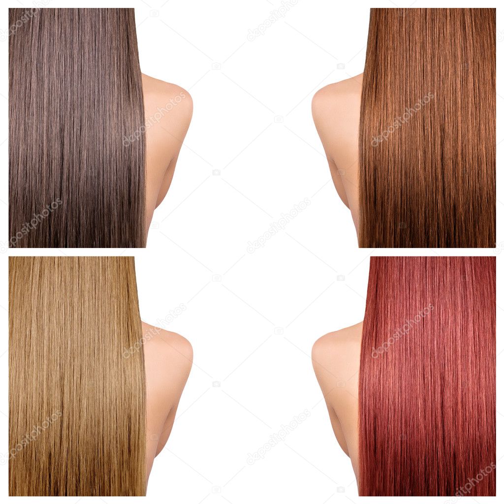 Beautiful long hair in four colors isolated on white
