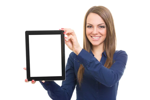 女人展示平板电脑 — 图库照片