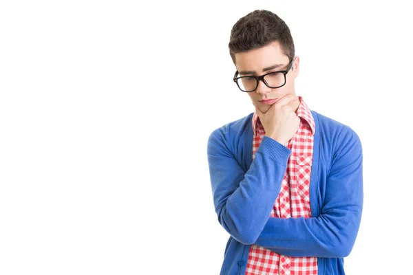 Modern dressed young guy thinking — Stock Photo, Image