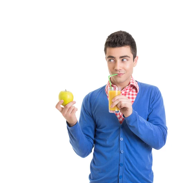 Funny young man with healthy refreshing juice — Stock Photo, Image