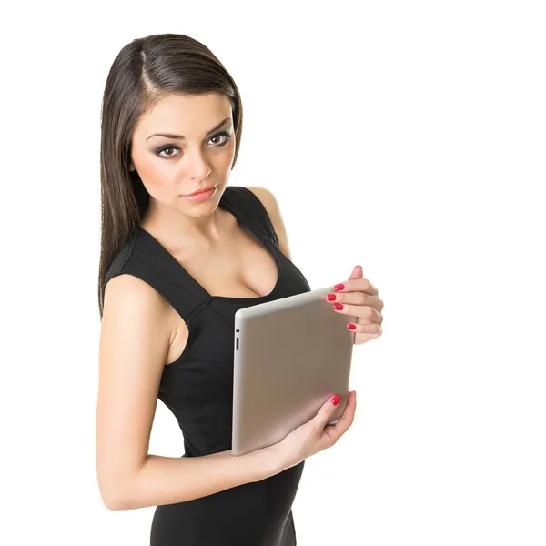 Kobieta trzymająca tablet cyfrowy — Zdjęcie stockowe