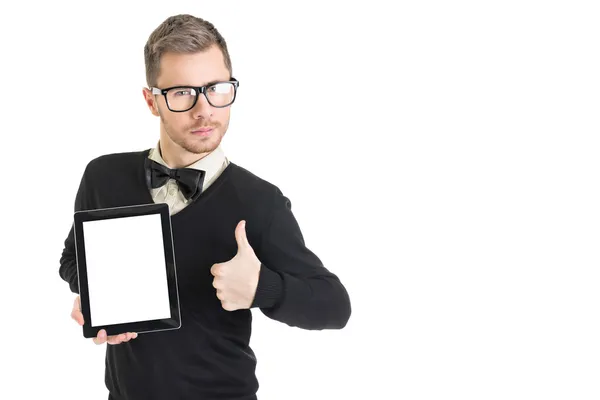 işadamı boş tablet ekran gösterilen siyah