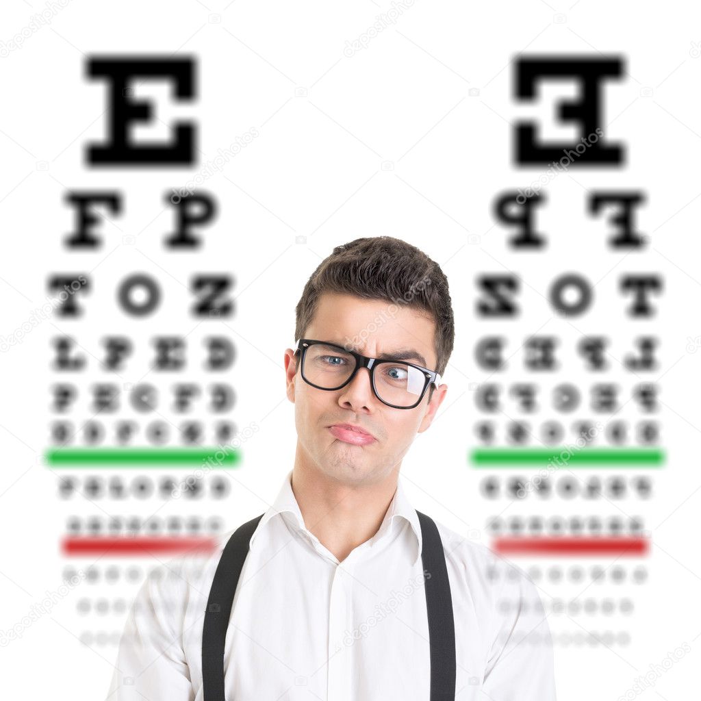 Young hipster man having trouble with eyesight