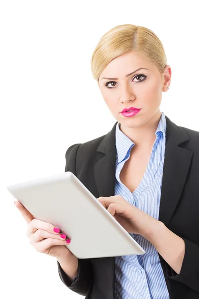 Succesvolle zakenvrouw met behulp van digitale Tablet PC — Stockfoto
