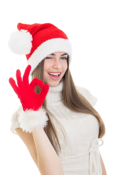 Happy young teenage girl showing ok gesture — Stock Photo, Image