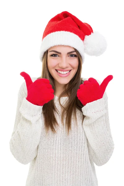 Excited young woman showing thumbs up — Stock Photo, Image