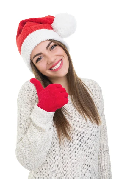 Positivo jovem mulher mostrando polegar para cima — Fotografia de Stock