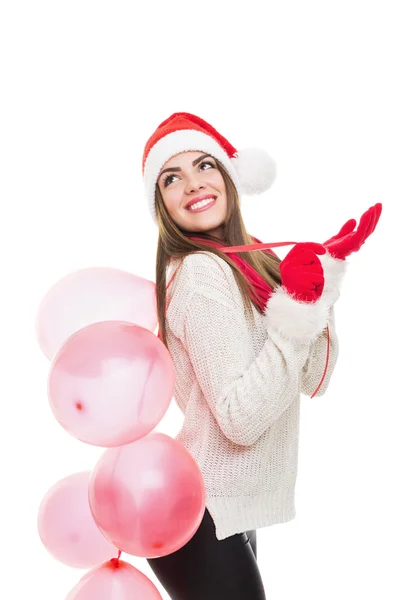 Roztomilá mladá žena s balónky — Stock fotografie