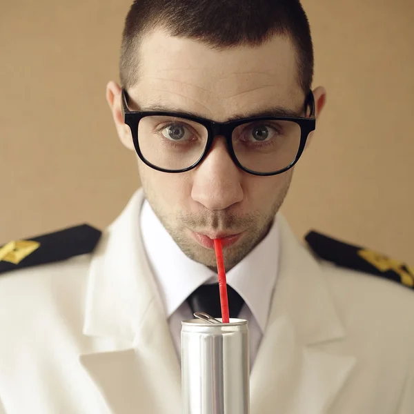 Portrait of a funny handsome hipster groom (dude) in trendy glas — Stock Photo, Image