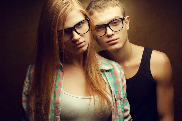 Portrait of gorgeous red-haired (ginger) fashion twins in casual — Stock Photo, Image